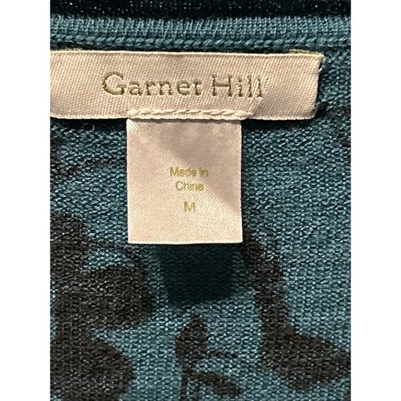 Garnet Hill Merino Wool Cardigan Sweater Women’s Medium Teal Floral Fairy Light - Picture 6 of 13